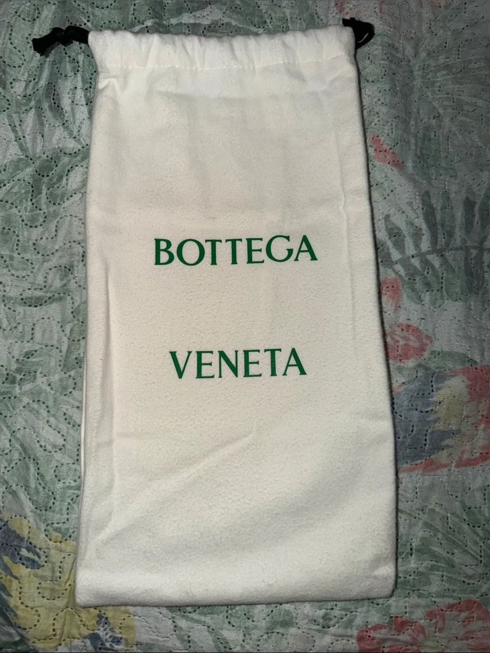 Bottega Veneta White Drawstring Pouch with Green Logo